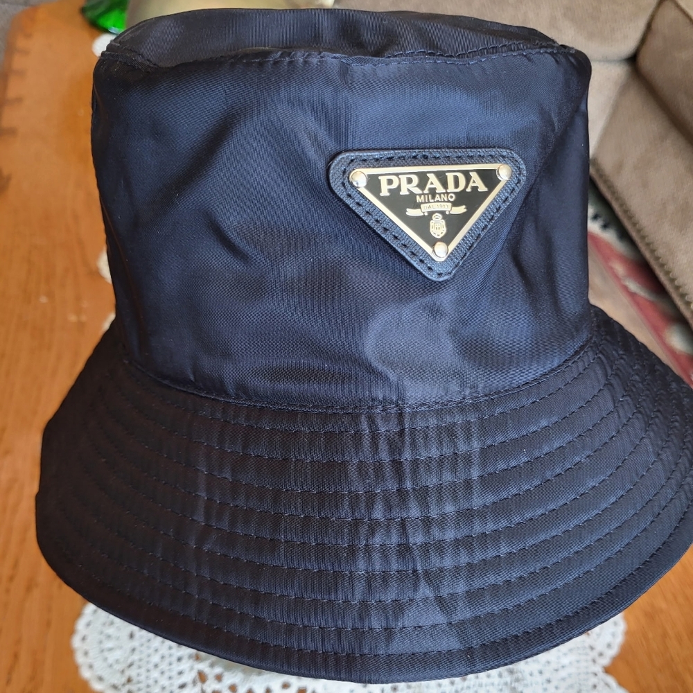 Prada Navy Bucket Hat with Logo